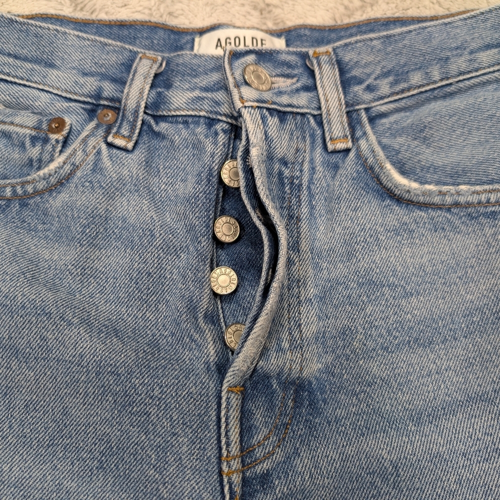 Agolde Shorts Womens 25 Blue Swapmeet Denim Parker Long High Rise Fray Hem - Picture 2 of 9
